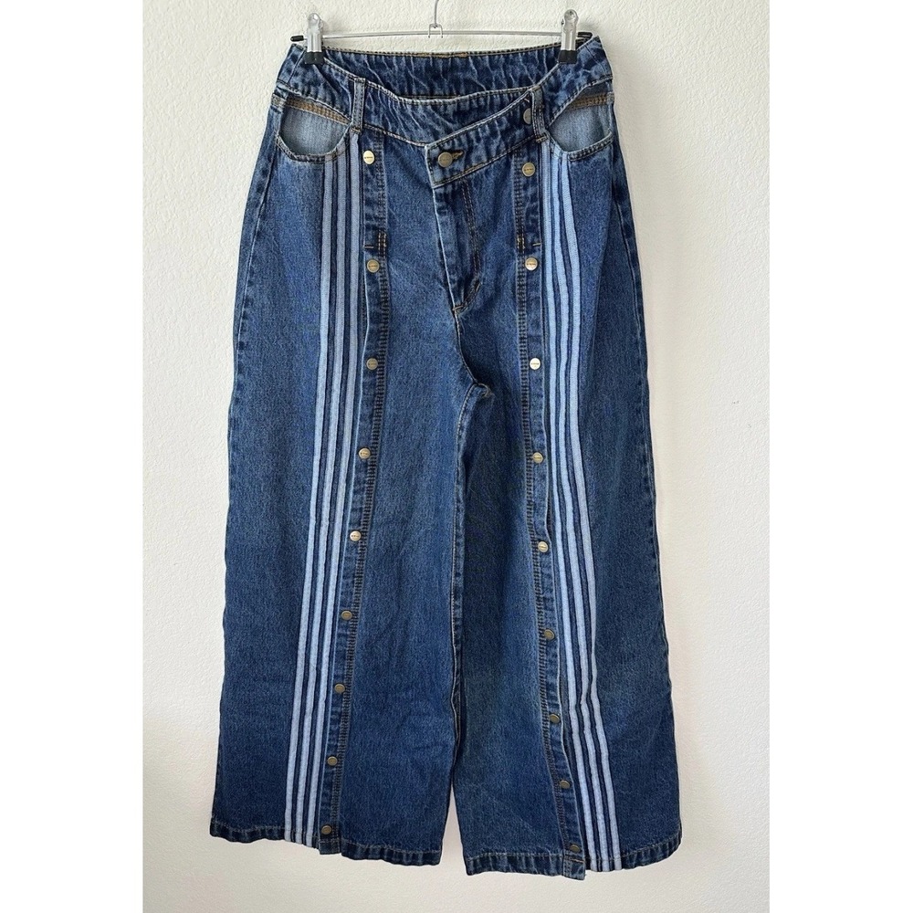 Adidas Ivy Park Denim Snap Pants Dark Blue Wide Leg 2X - Picture 2 of 13